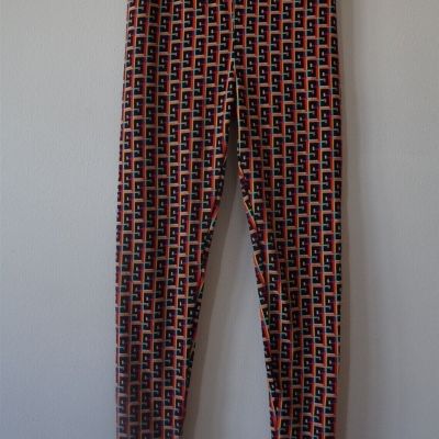 Lularoe S Print Pink Orange Black Green Yellow Leggings OS One Size - Pre Owned